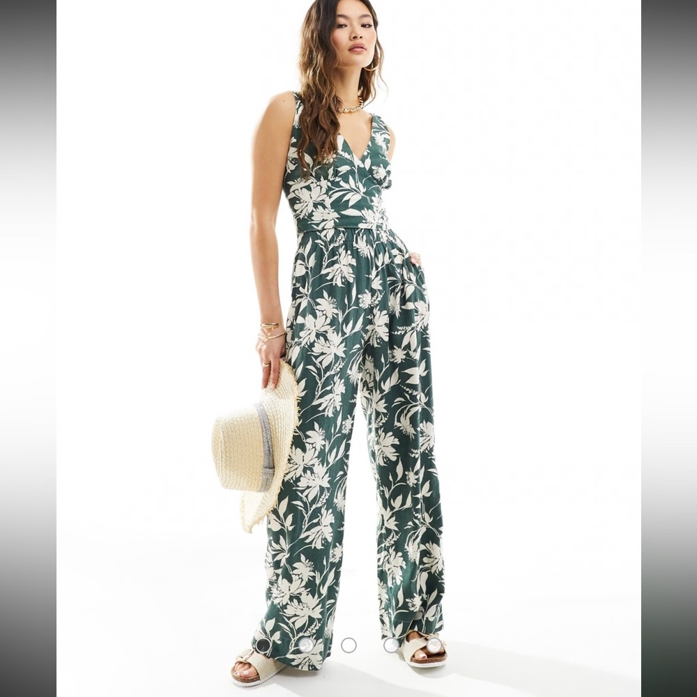 Abercrombie & Fitch‎ Women's Green Floral Linen Blend Pull On Pants Size Small